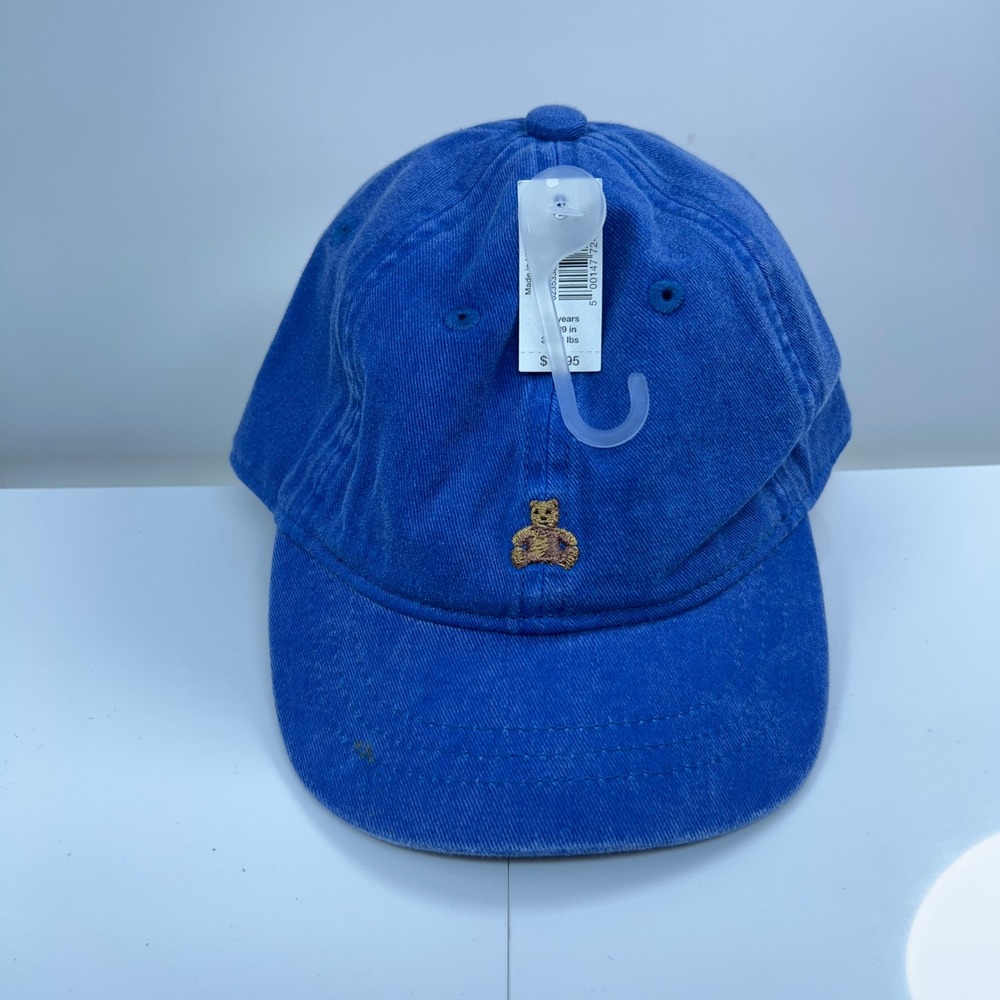 Gap Toddler 2-3Y Blue Embroidered Teddy Bear Cotton Baseball Hat NWT *Flaw